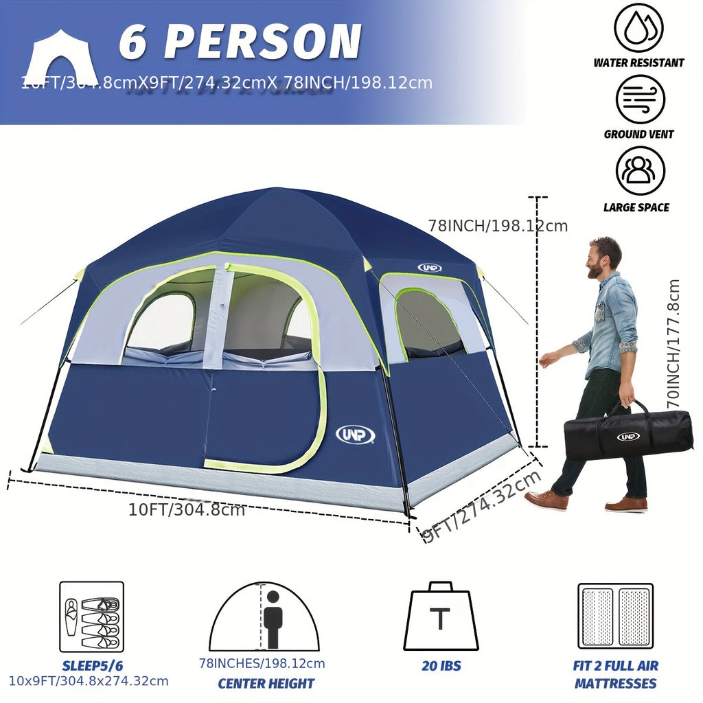 6 Person Waterproof Windproof Easy Setup, Double Layer Family Camping Tent