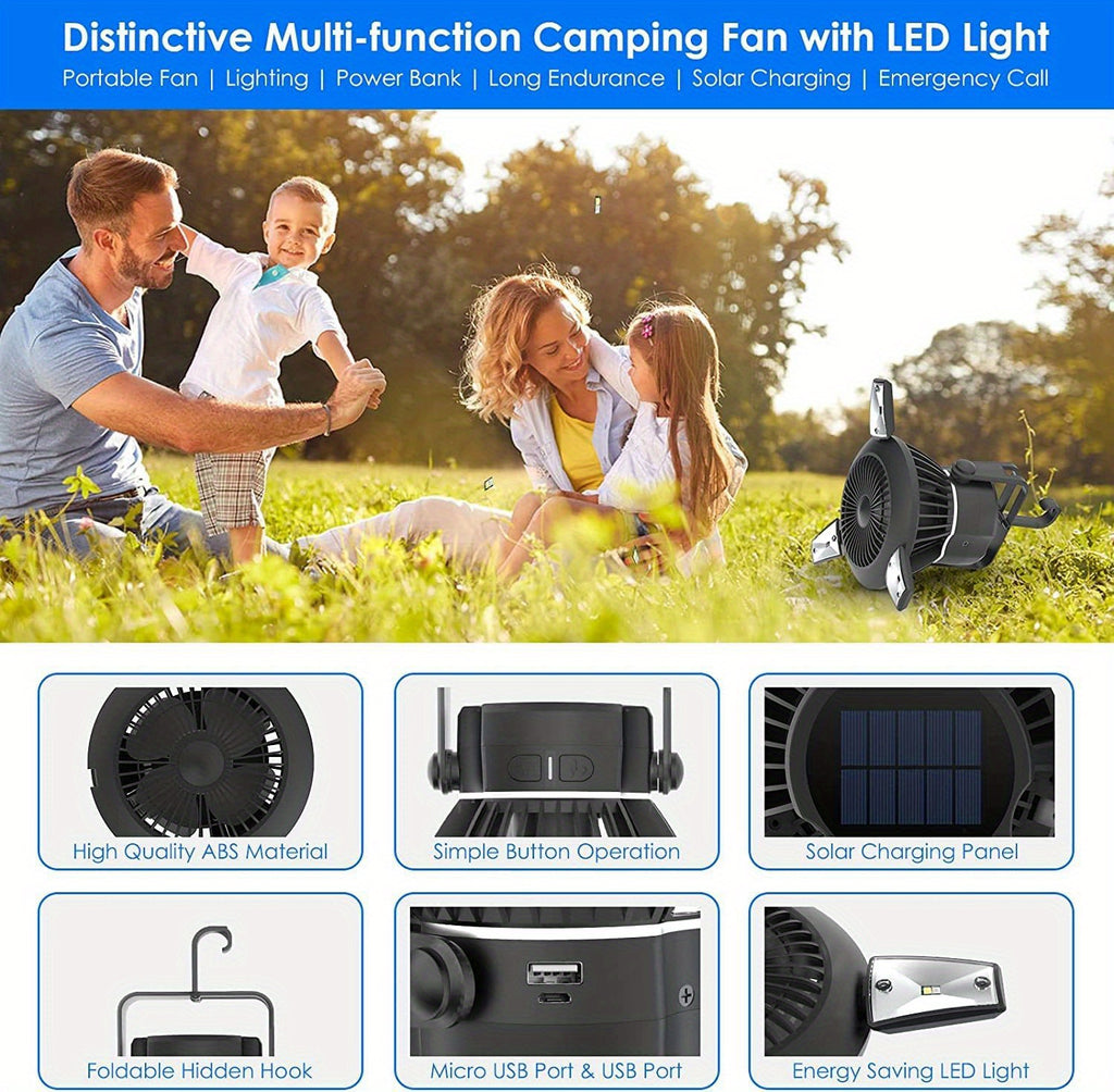 4000mAh Rechargeable Solar Powered Ceiling Fan with LED Lantern