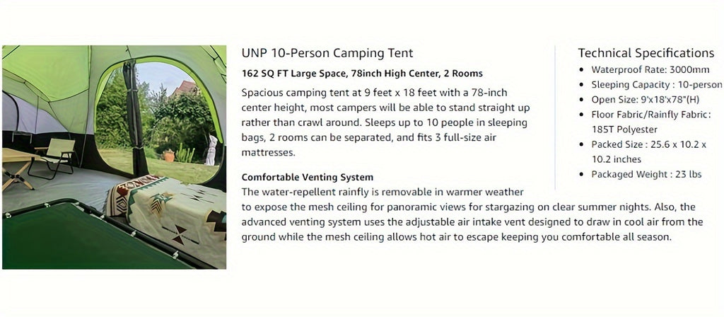 10-Person Double Layer Waterproof Big Camping Tent