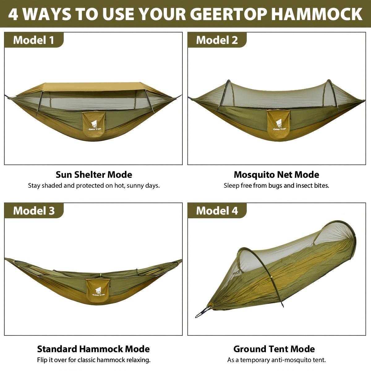 3-in-1 Outdoor Hammock | Double Sleep Rest Camping Hammock with Mosquito Net