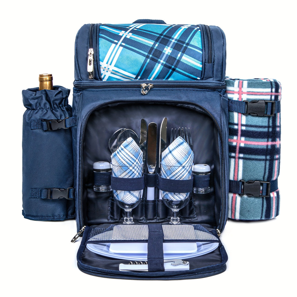 4-Person Insulated Picnic Basket Backpack with Leak-Proof Cooler Compartment