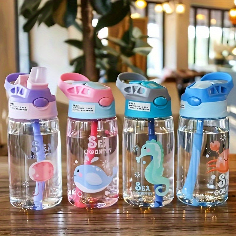 16oz Cute Cartoon Water Bottle With Straw