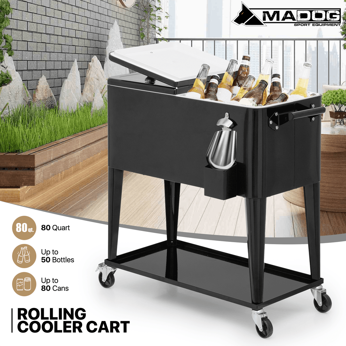 MADOG 80 Quart Rolling Ice Chest Cart