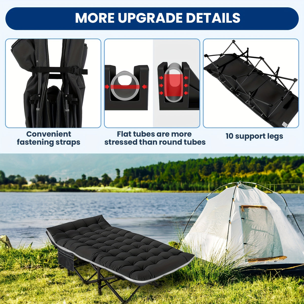 Camping Sleeping Cots with cotton-padded/Velvet Mattress, 900lbs