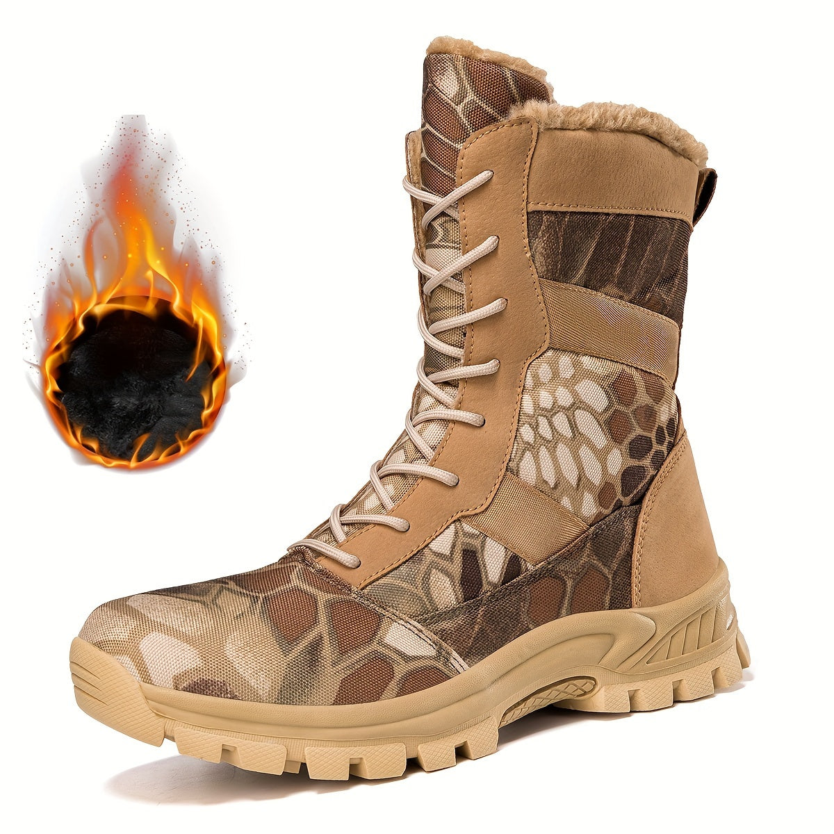 Men's Tactical Boots - Non-slip High-top Lace-up Fleece Warm Boots