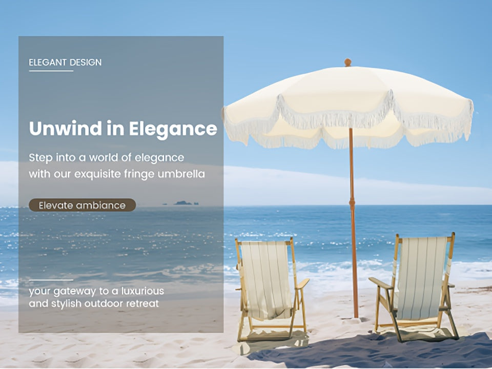 7ft UV 50+ Fringe Beach Umbrella - White Carry Bag Included