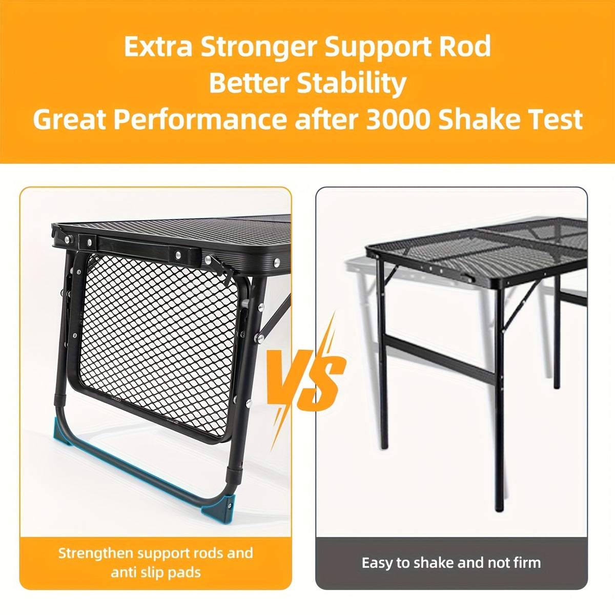 Portable Folding Table With 2 Wing Panels, Camping Table With Mesh Table Top