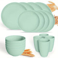 16pcs Unbreakable Wheat Straw Dinnerware Sets, Lightweight Plates Cups And Bowls Sets