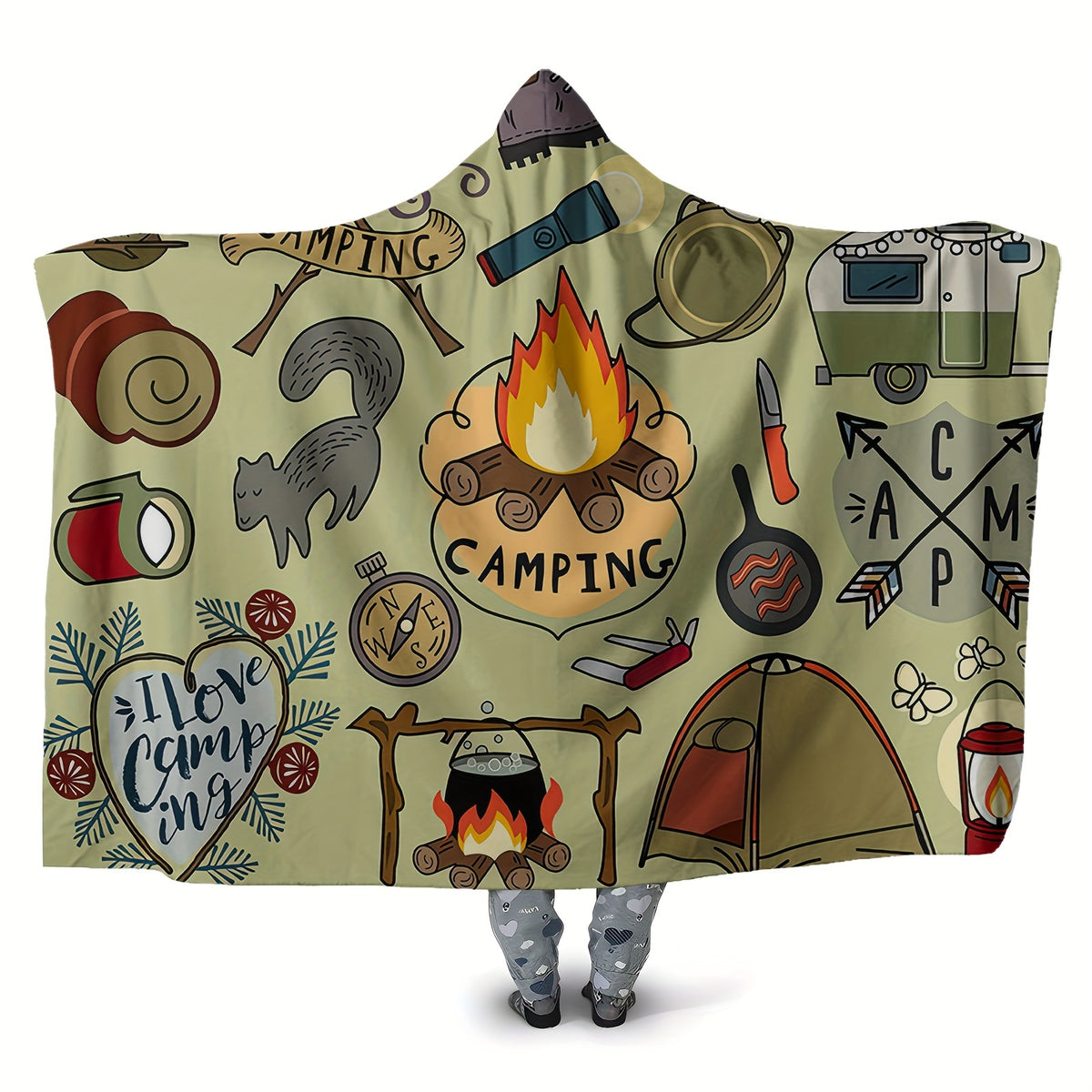 Camping Hooded Blanket Thick Nap Wearable