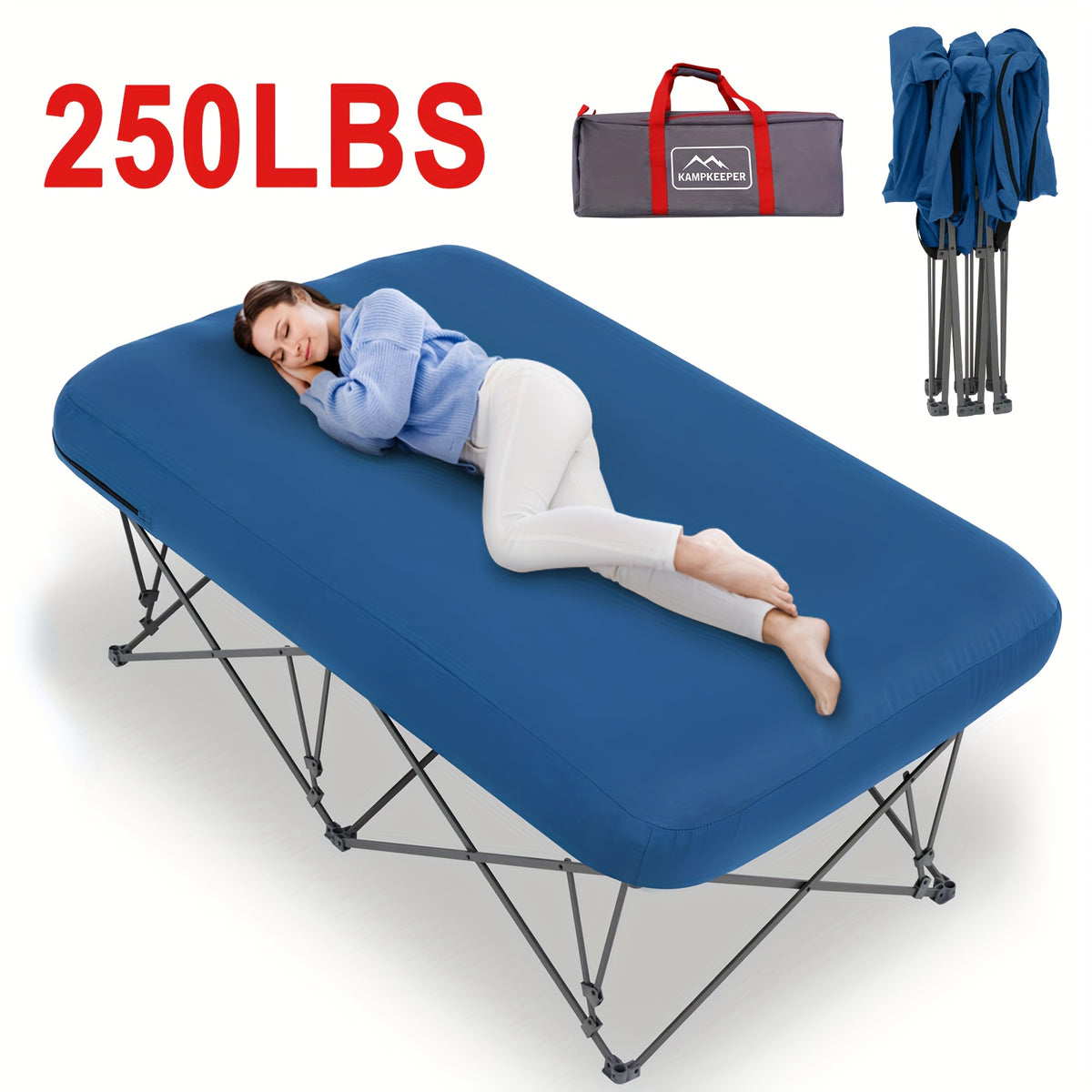 250/500LBS Extra Large capacity Heavy Duty Inflatable Bed with Carry Bag