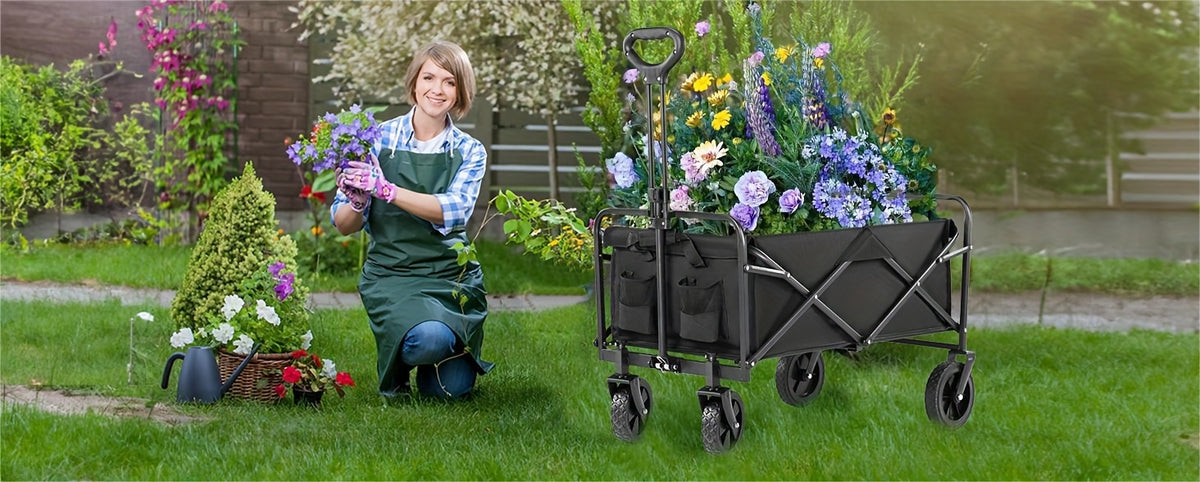 Collapsible Foldable Wagon Cart, Large Capacity with All-Terrain Wheels