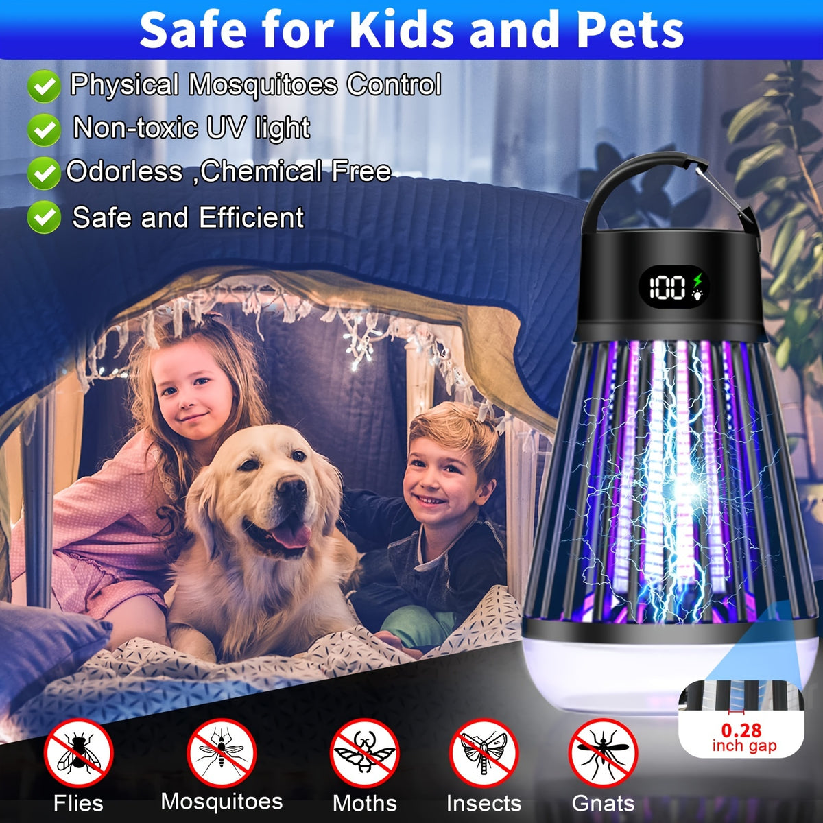 Bug Zapper, Outdoor And Indoor Insect Killer - Rechargeable