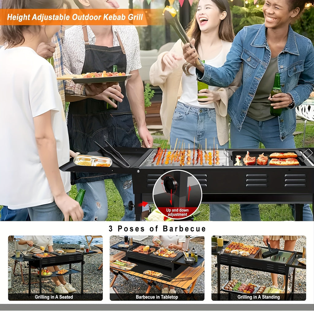 Portable BBQ Grill Master - Foldable Kebab Grill with Storage Rack, Carry Bag