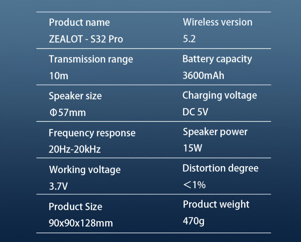 2024 New Style Zealot S32 Pro 15W Wireless Speakers