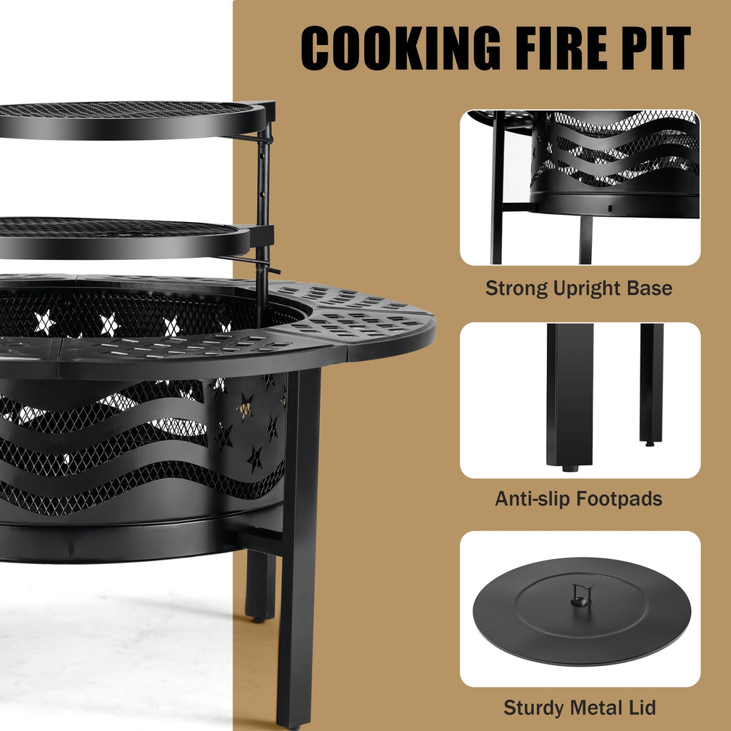 36" Outdoor Fire Pit with 2 Grills
