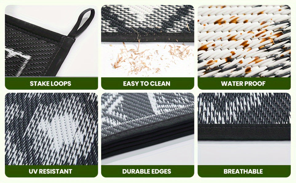 Outdoor Rug, Plastic Straw Reversible Mats Waterproof, Portable