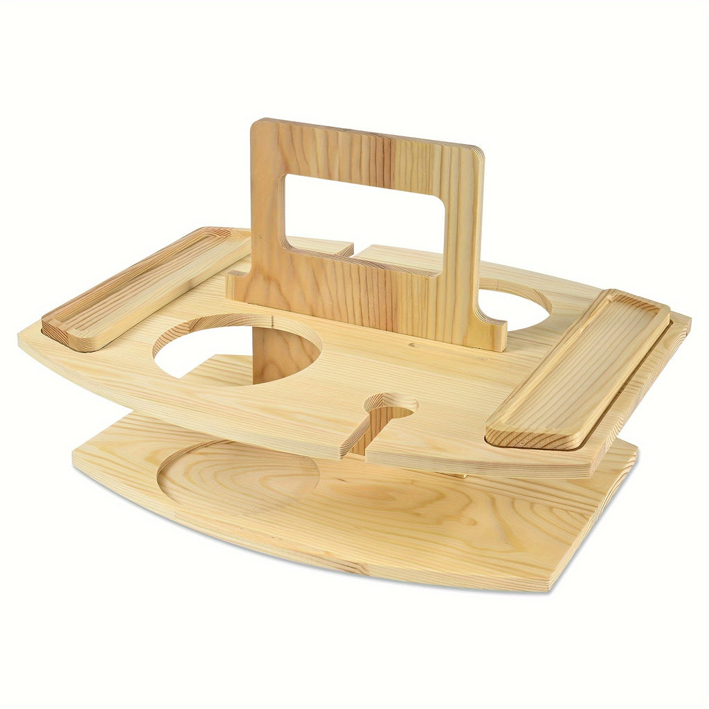 Spacious Wooden Snack Table with Wine Holder