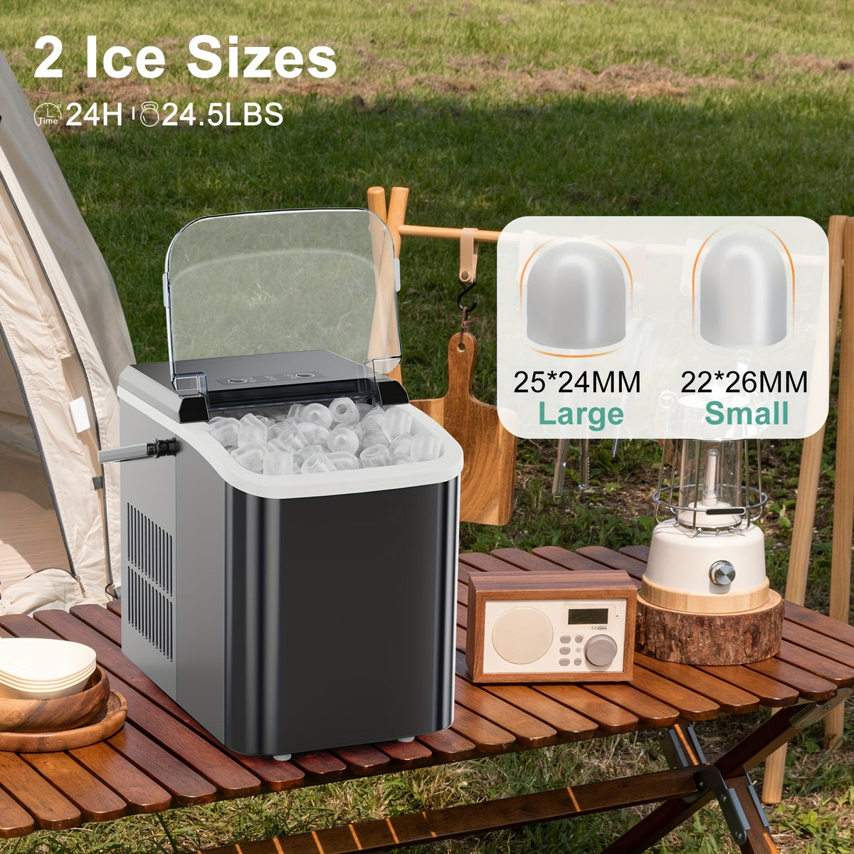 Portable Outdoor Ice Maker Countertop Low Noise One-Touch Operation