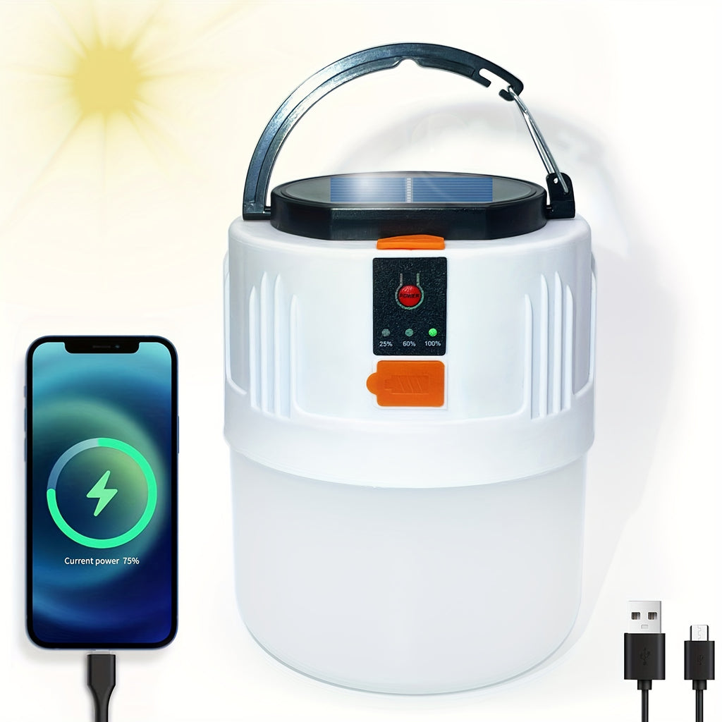 Rechargeable LED Camping Lantern with 3 Lighting Modes, Portable Solar Panel Charging