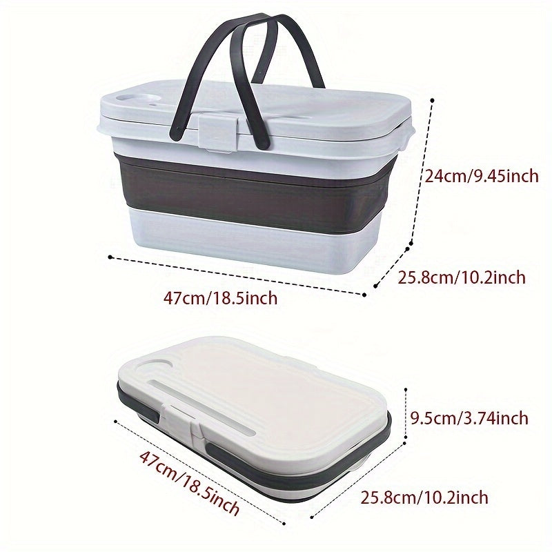 1pc Multifunctional Outdoor Picnic Basket with Lid and Table Board, Foldable, Easy to Carry
