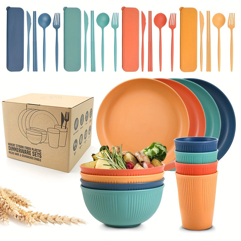 32PCS Durable Wheat Straw Cutlery Set -  Dishwasher & Microwave Safe