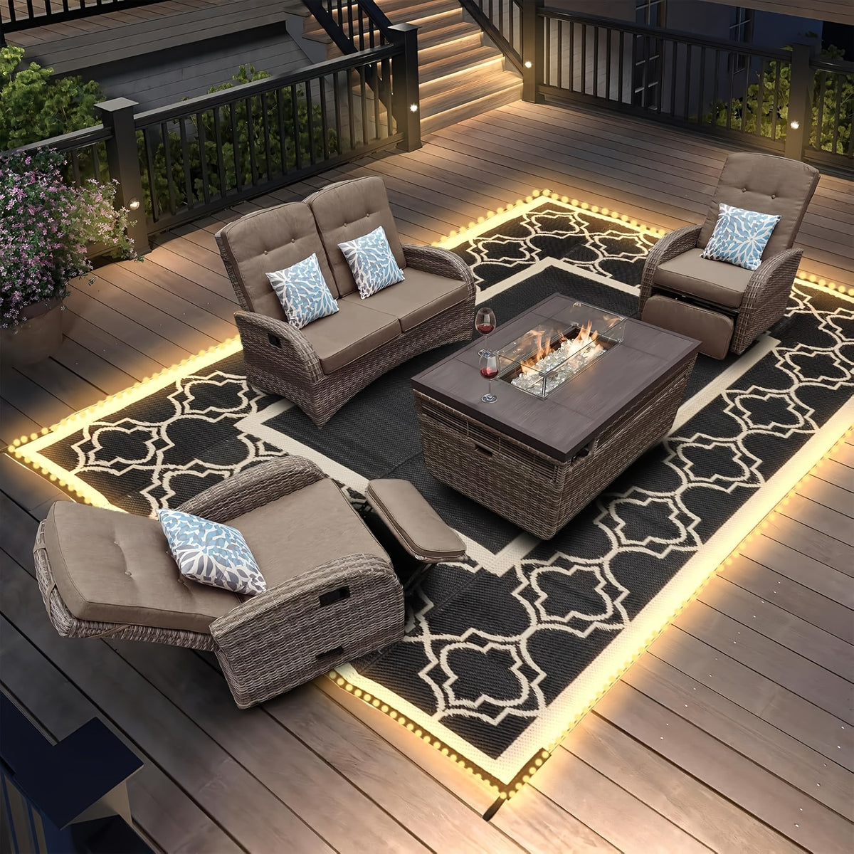 Outdoor Rug Carpet 5 X 8ft For Patio RV Camping With Led Strip Lights