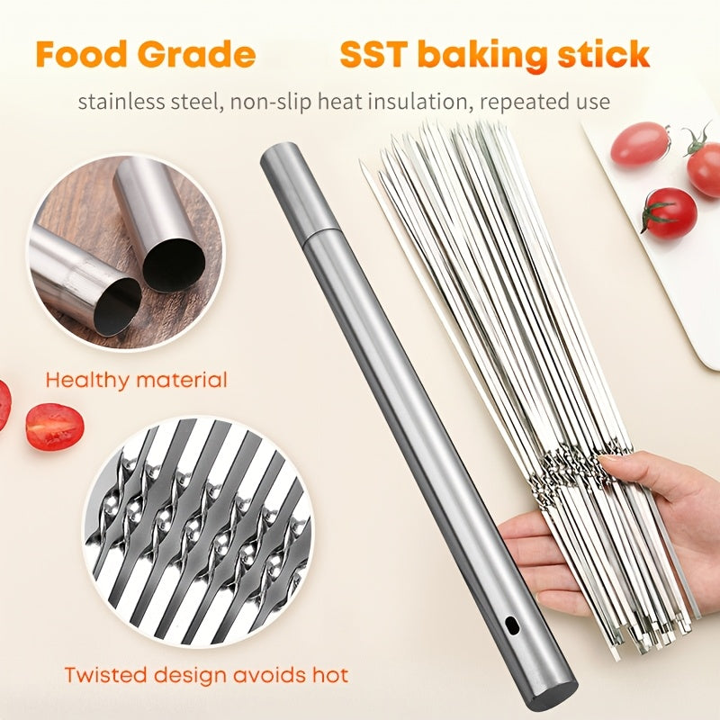 15pcs of Stainless Steel Skewers And 1 Storage Tube for Barbecuing
