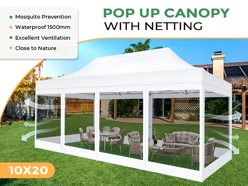 10x20ft Outdoor Canopy Tent with Sidewalls, Waterproof Canopy, Carry Bag with Wheels