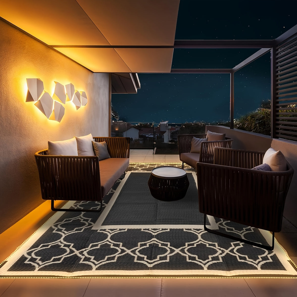 Outdoor Rug Carpet 5 X 8ft For Patio RV Camping With Led Strip Lights