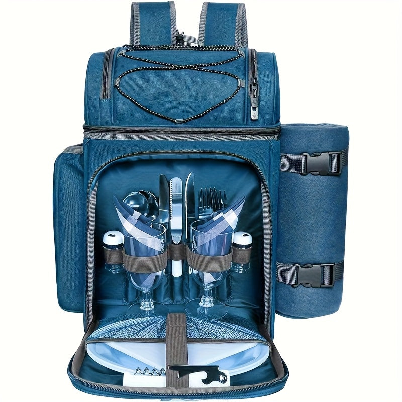4-Person Insulated Picnic Basket Backpack with Leak-Proof Cooler Compartment