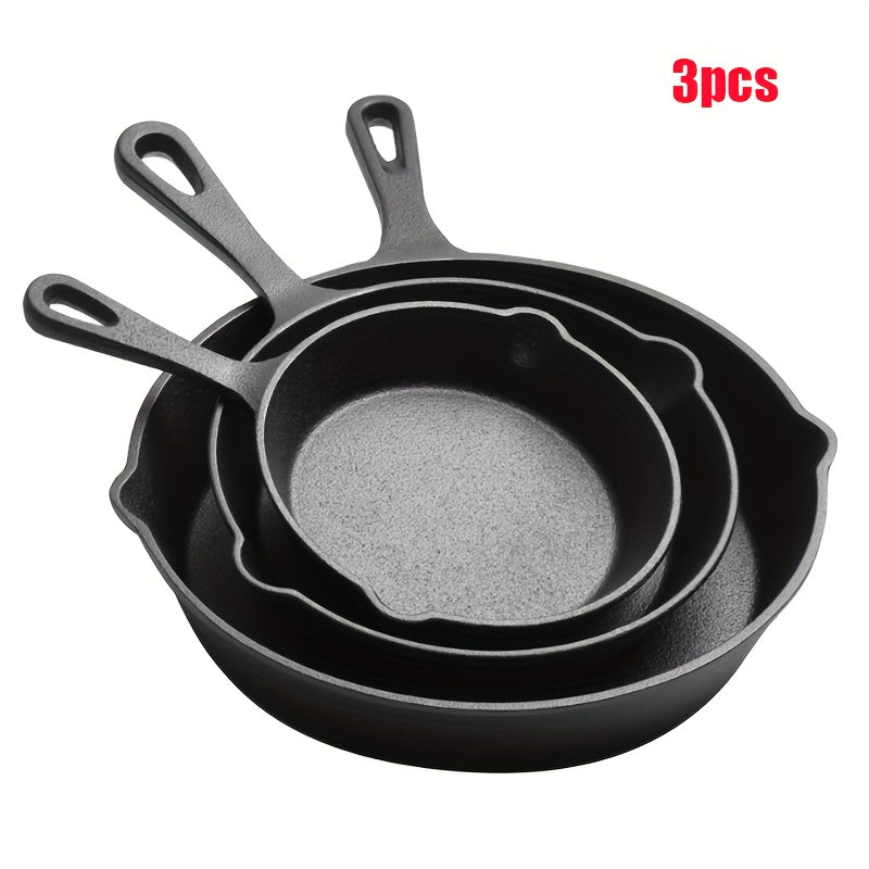 3pcs Cast Iron Cookware Set, Heavy-Duty Non-Stick