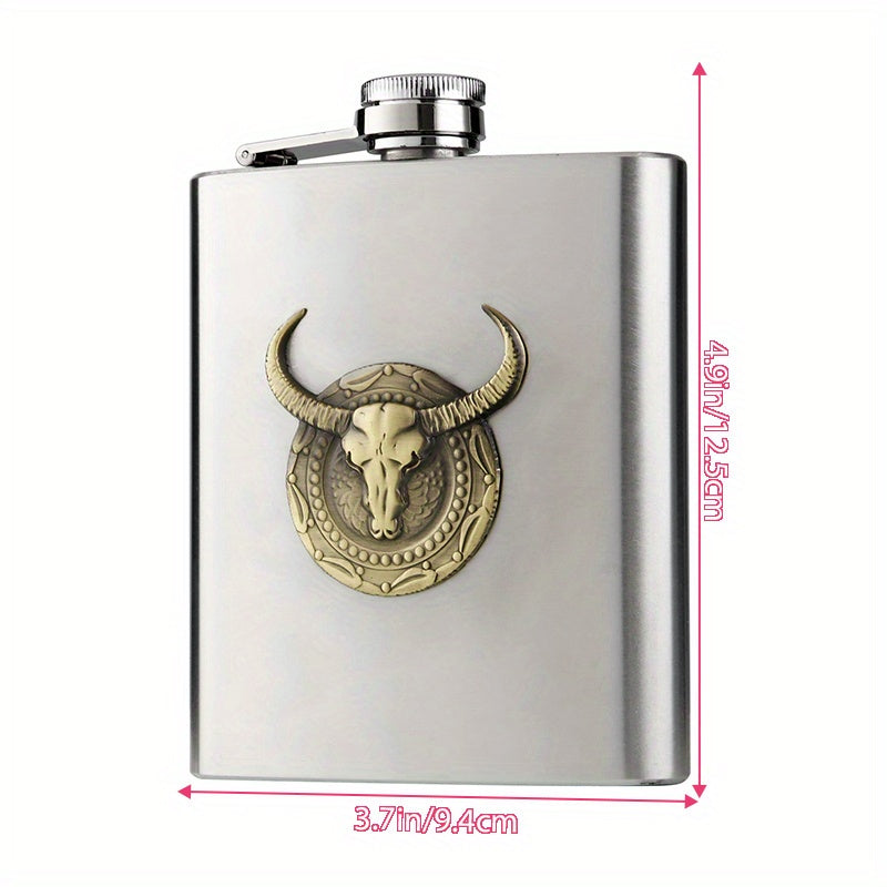 Stainless Steel Flask, Vintage Bull Head