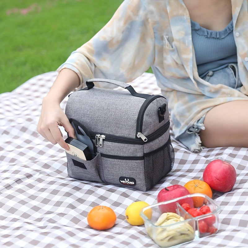 Premium Oxford Cloth Rectangle Lunch Bag - Insulated, Leakproof, Double Compartment