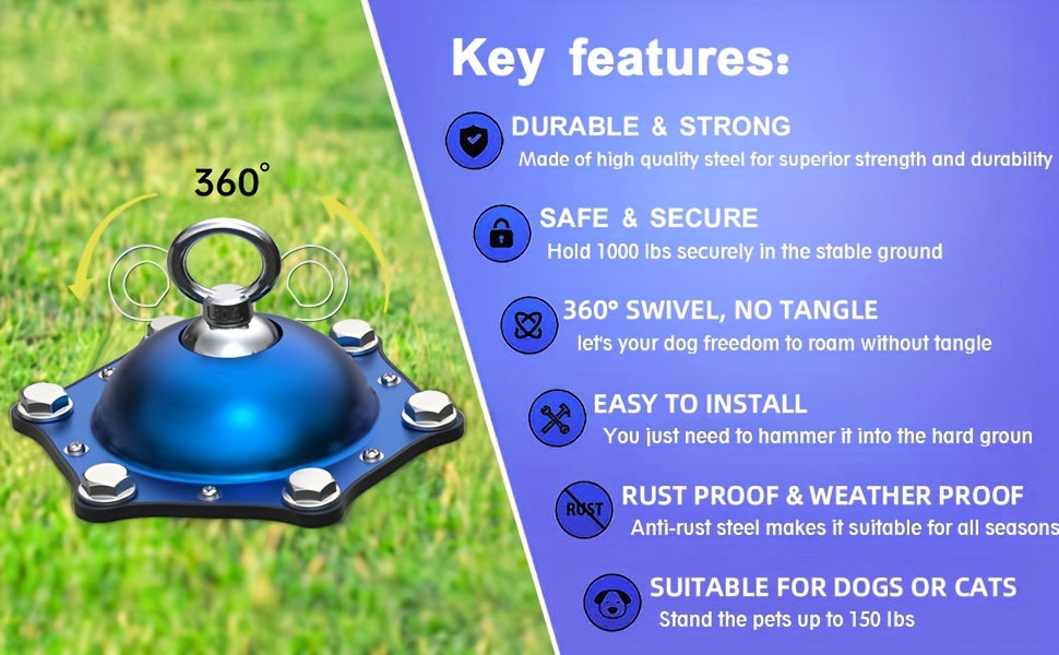 Dog Leash and Stakes, 360° Rotating No Tangles, with 30 Feet of Lead
