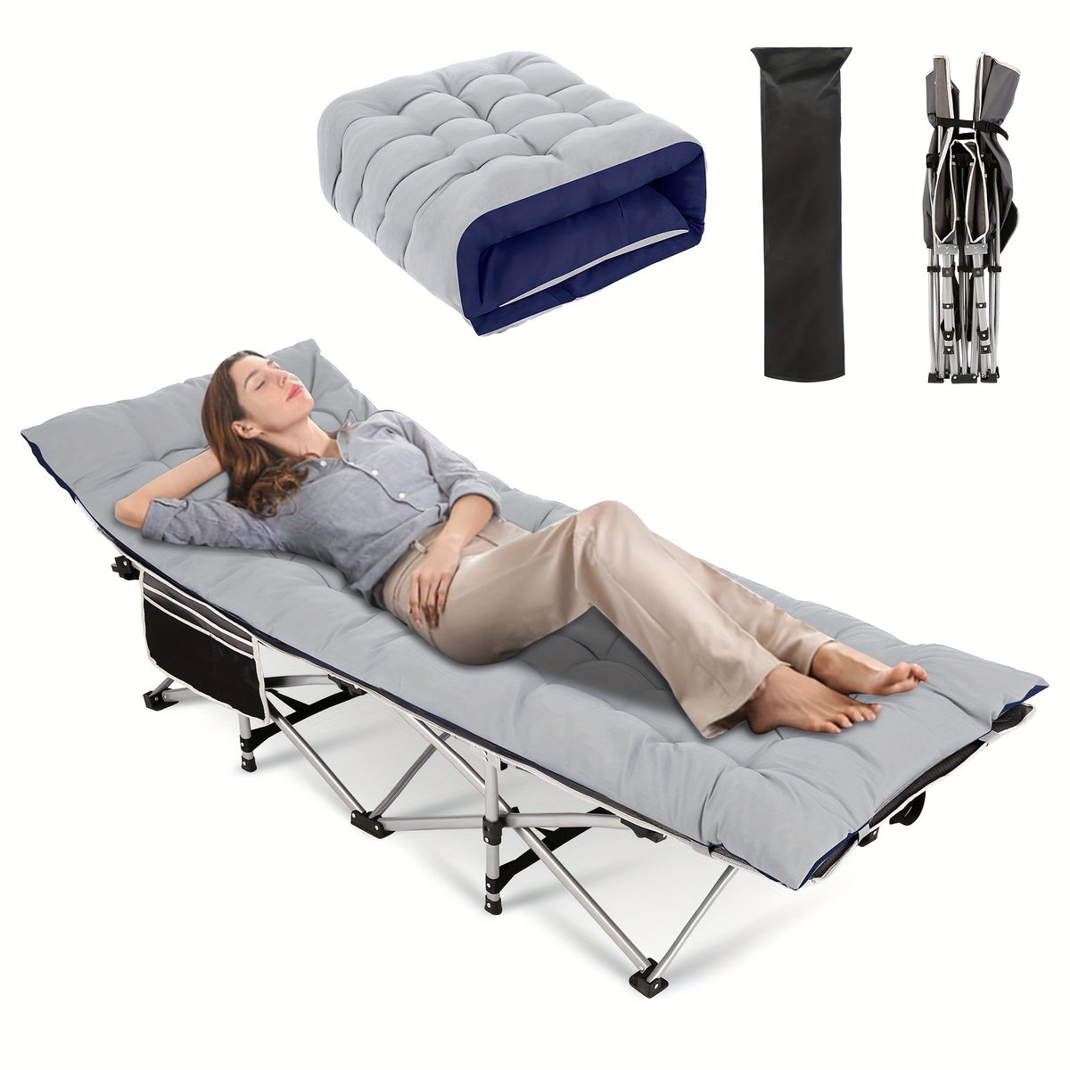 Camping Sleeping Cots with cotton-padded/Velvet Mattress, 900lbs