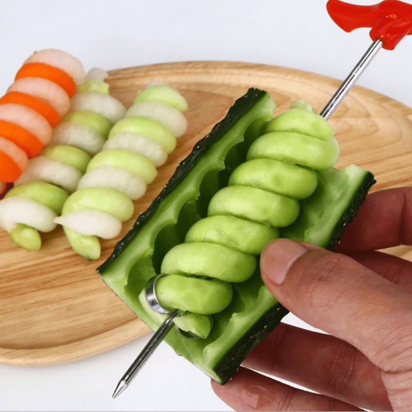 Stainless Steel Spiral Vegetable Slicer - Manual Cutter for Potatoes, Carrots, Cucumbers