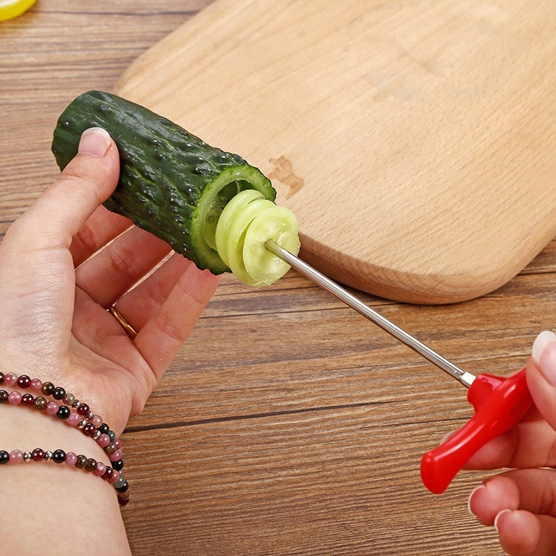 Stainless Steel Spiral Vegetable Slicer - Manual Cutter for Potatoes, Carrots, Cucumbers