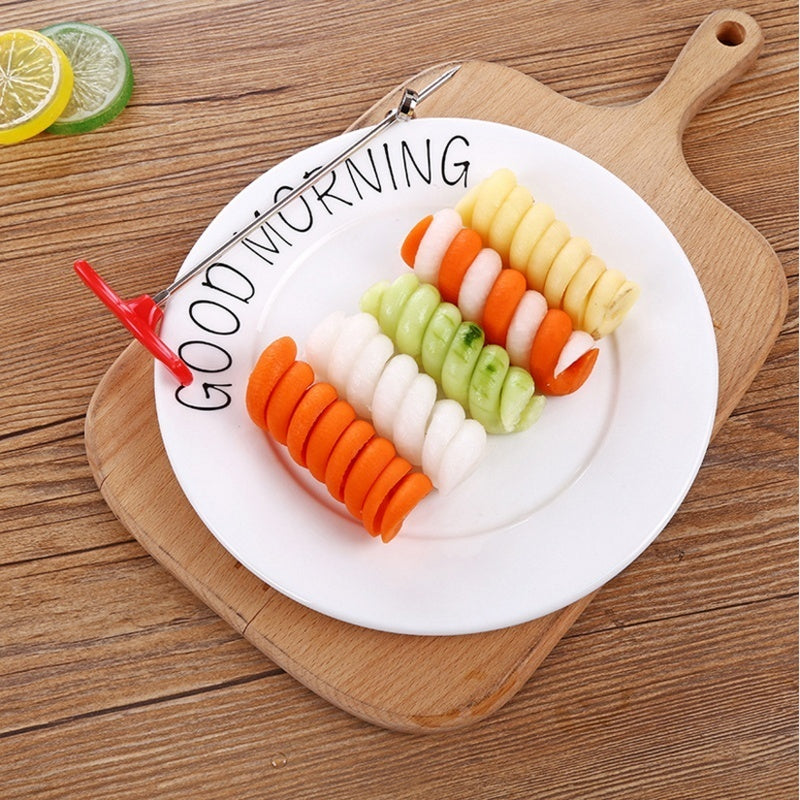 Stainless Steel Spiral Vegetable Slicer - Manual Cutter for Potatoes, Carrots, Cucumbers