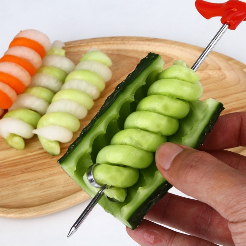 Stainless Steel Spiral Vegetable Slicer - Manual Cutter for Potatoes, Carrots, Cucumbers