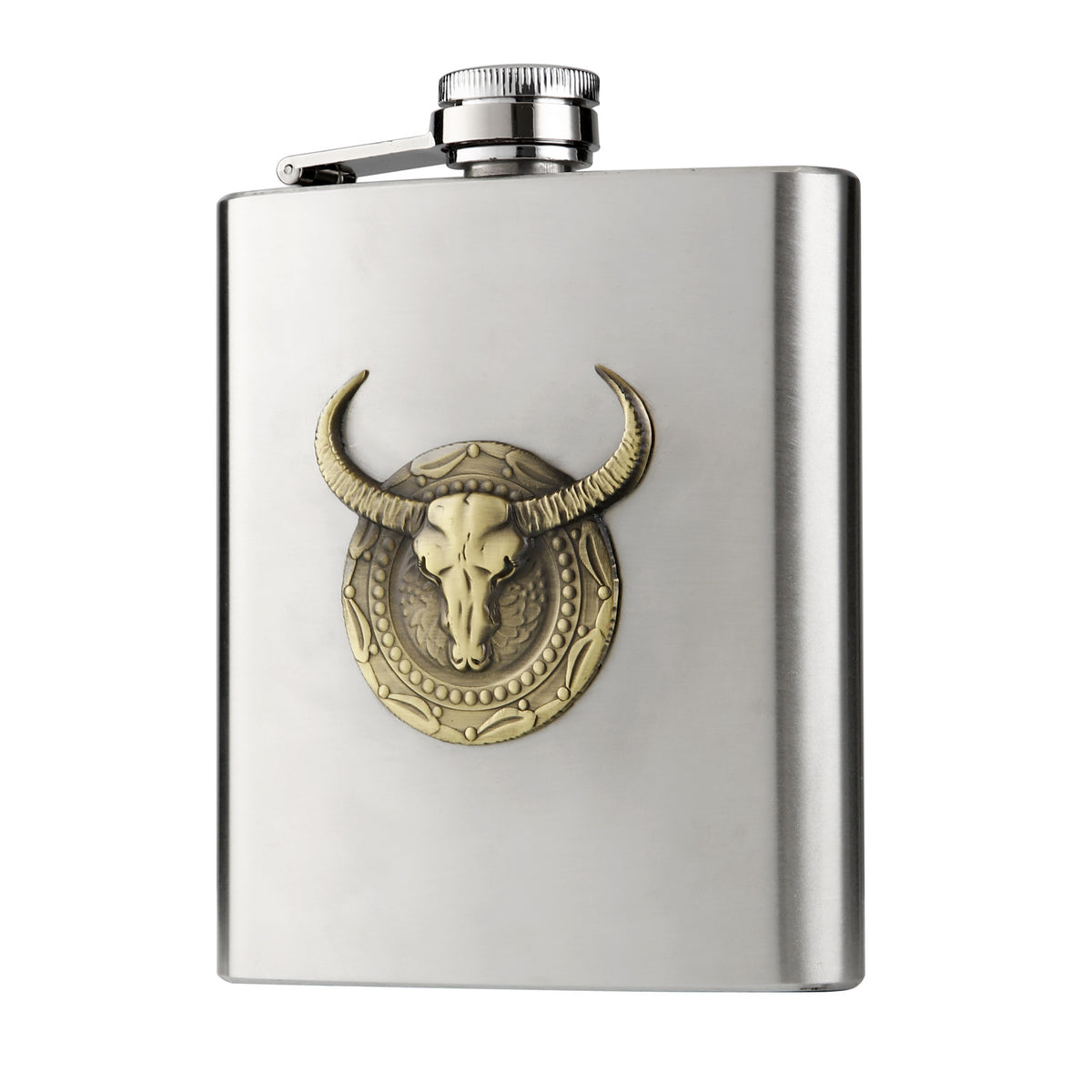 Stainless Steel Flask, Vintage Bull Head