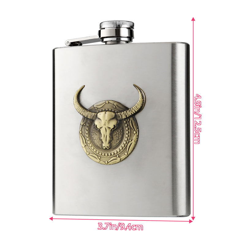 Stainless Steel Flask, Vintage Bull Head