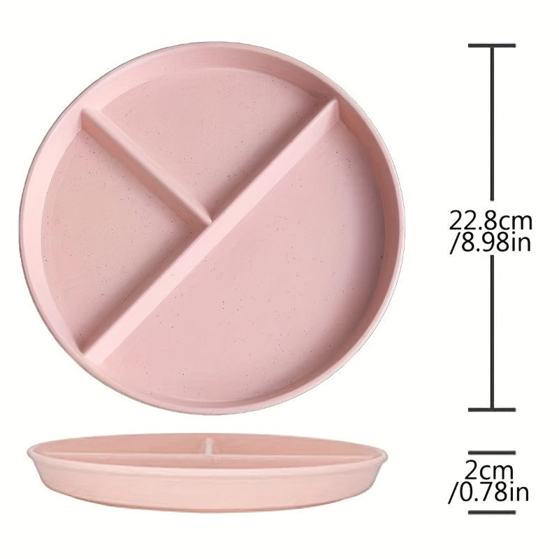 4pcs Unbreakable 9-Inch Wheat Plastic Round Gridded Dinner Plates