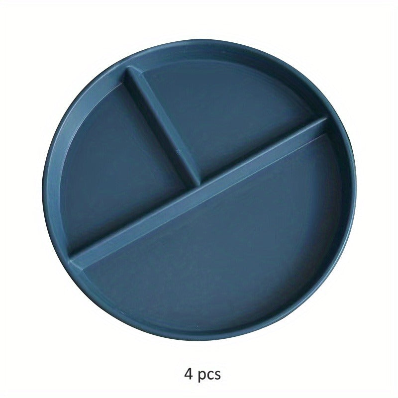 4pcs Unbreakable 9-Inch Wheat Plastic Round Gridded Dinner Plates