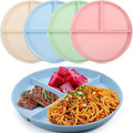4pcs Unbreakable 9-Inch Wheat Plastic Round Gridded Dinner Plates