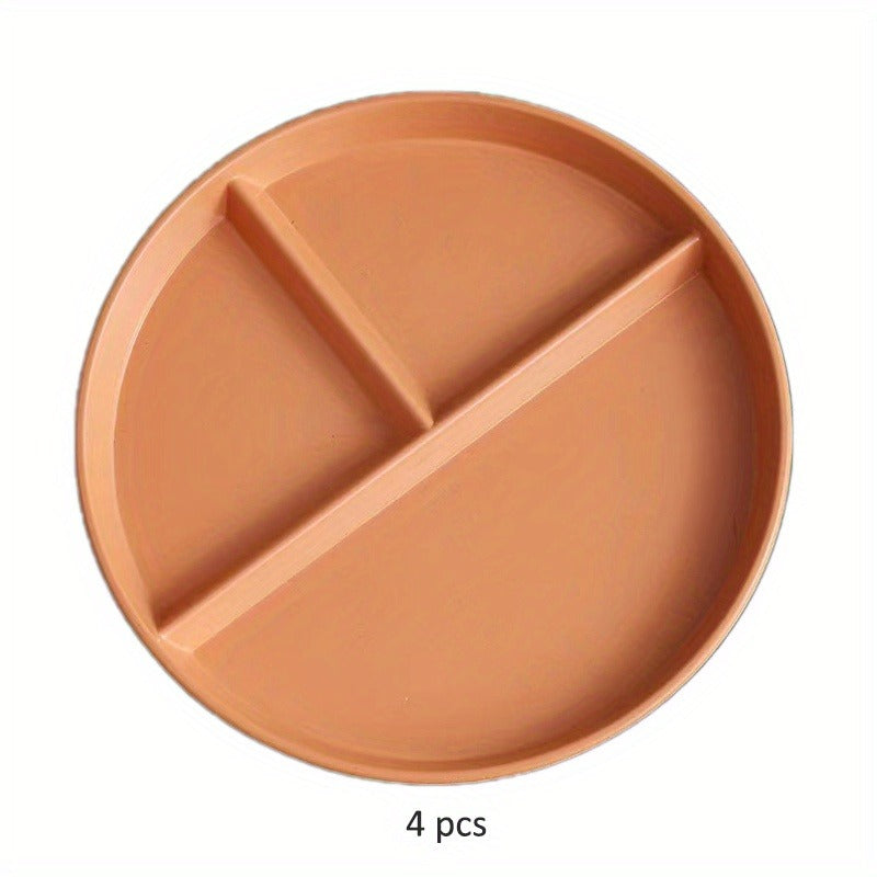 4pcs Unbreakable 9-Inch Wheat Plastic Round Gridded Dinner Plates