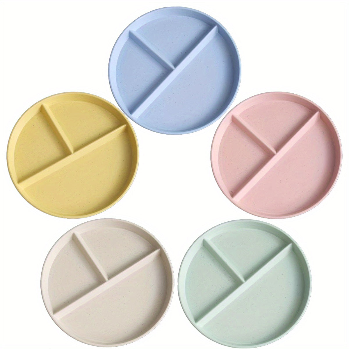 4pcs Unbreakable 9-Inch Wheat Plastic Round Gridded Dinner Plates