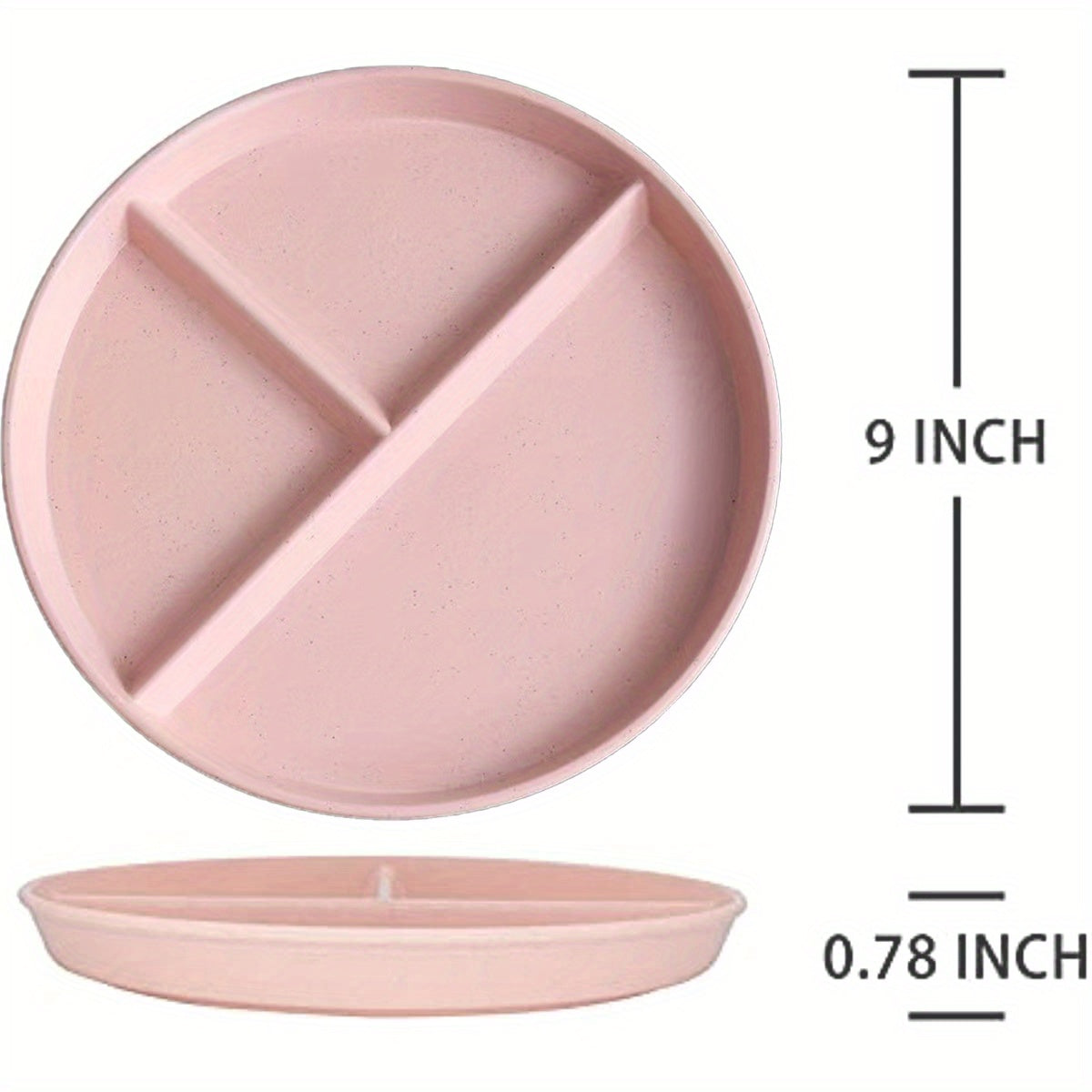 4pcs Unbreakable 9-Inch Wheat Plastic Round Gridded Dinner Plates