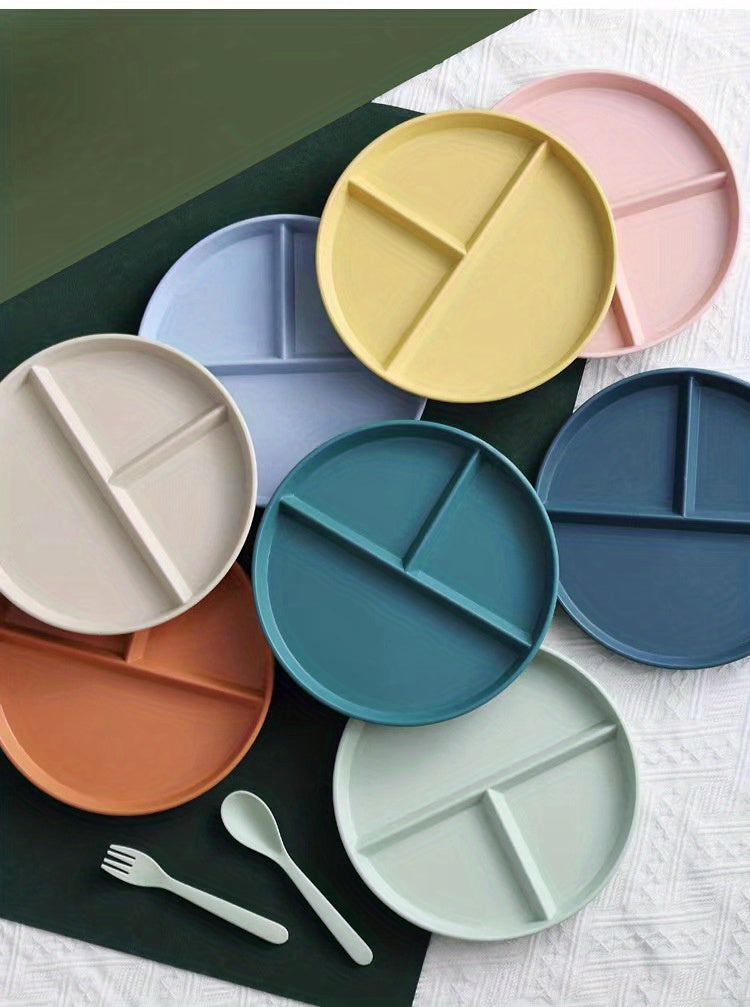 4pcs Unbreakable 9-Inch Wheat Plastic Round Gridded Dinner Plates