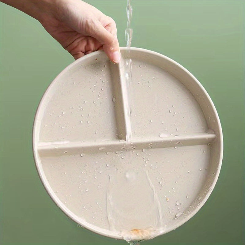 4pcs Unbreakable 9-Inch Wheat Plastic Round Gridded Dinner Plates