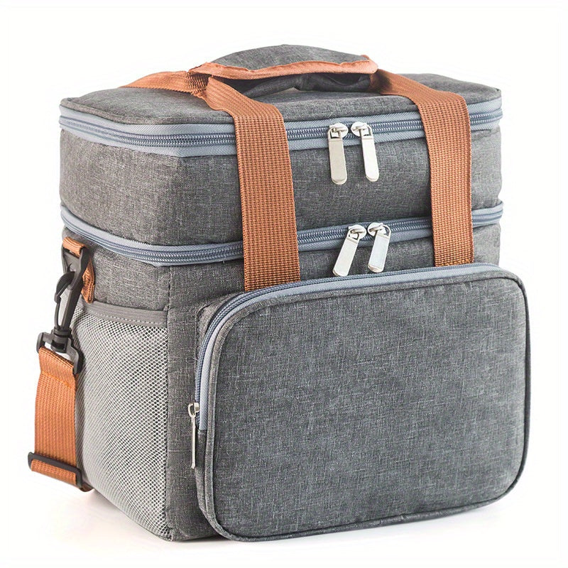 Large Capacity Double Layer Crossbody Lunch Bag - Insulated, Waterproof